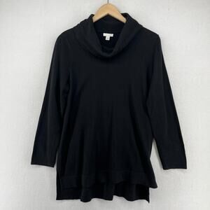 J.JILL Sweater M Cowl Neck Tunic Jumper Pullover Cotton Blend Black